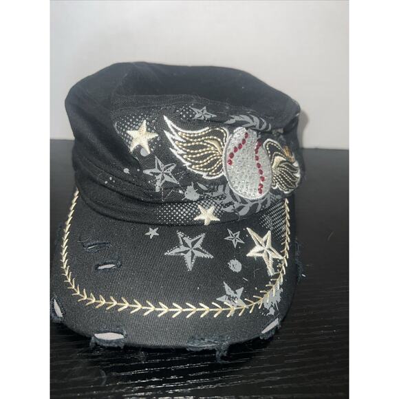 Baseball cap womens adjustable jewels stars distressed embroidery multicoler - Picture 1 of 4